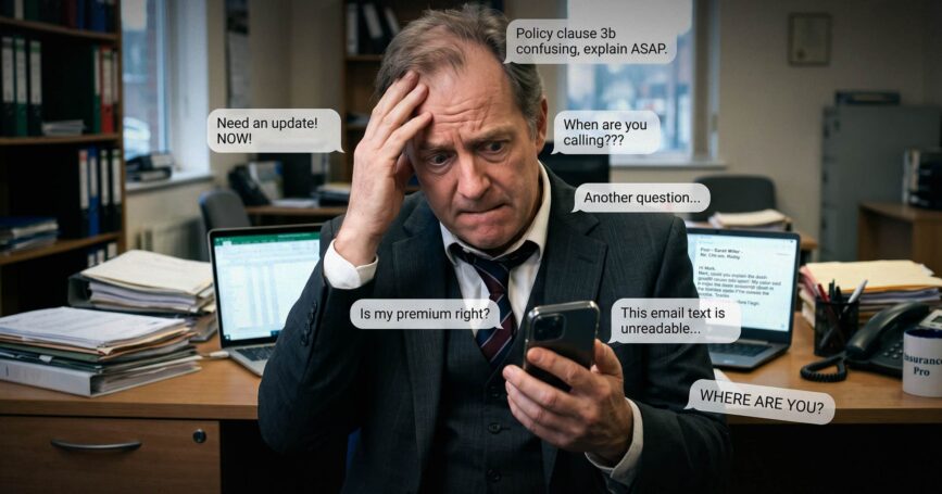 Image shows an exasperated man in a rumpled suit.
