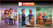 Image shows three different cartoon family scenes