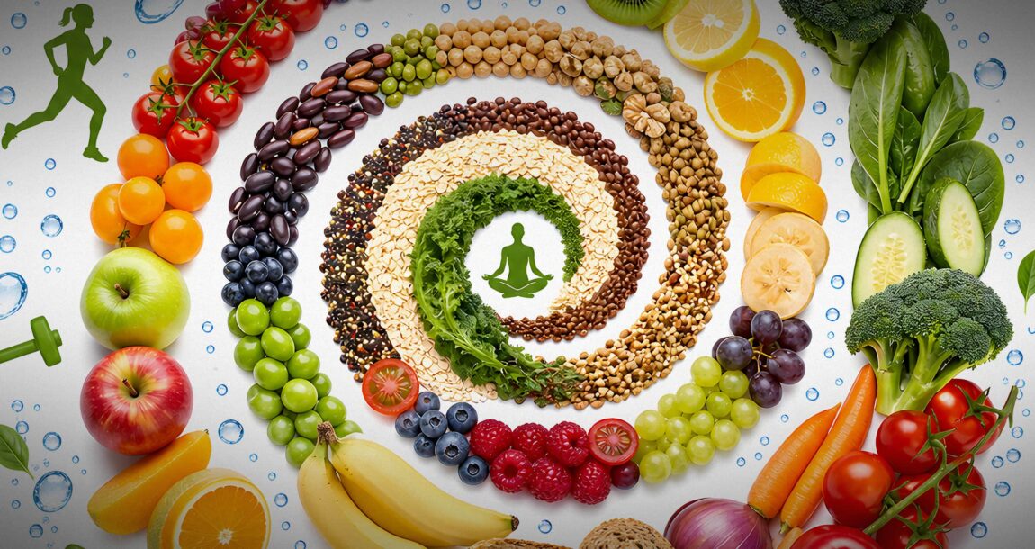 Image shows a spiral of healthy food.