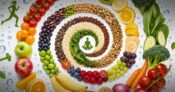 Image shows a spiral of healthy food.