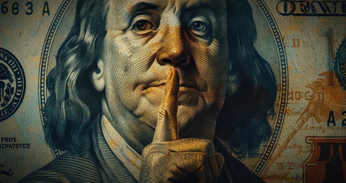 Image shows George Washington with his finger to his lips