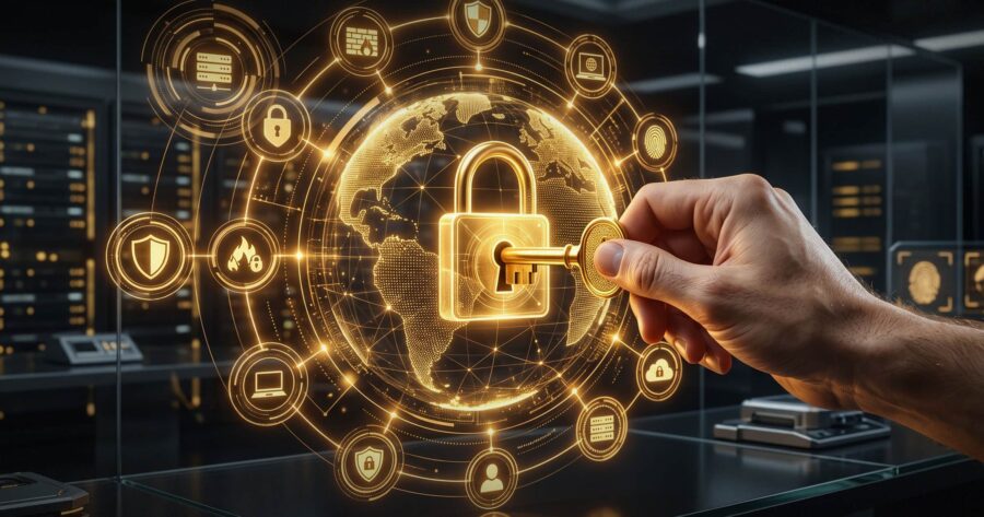 Image shows a key being inserted into a lock.