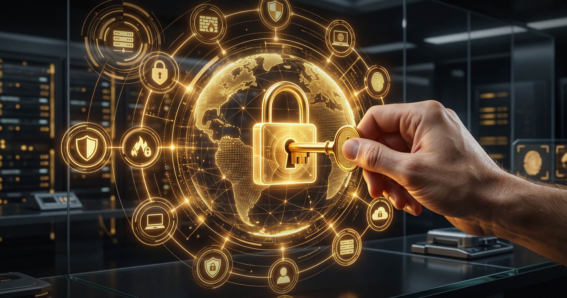 Image shows a key being inserted into a lock.